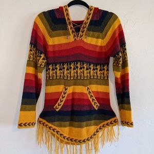 100% Alpaca Fiber Lace Up Sweater Size Small